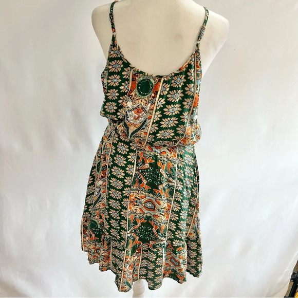 NWT Fashion Green Orange Paisley Bohemian Hippie Casual Dress Women Size Medium - Picture 9 of 14